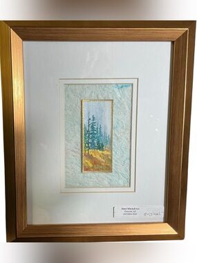Original Janet Mitchell Watercolor Mixed Media Landscape Framed Evergreen Forest